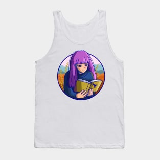 Cute girl with purple hair hypnotized by book Tank Top